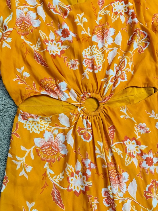 Collective Concepts Floral Midi Dress Women size Medium Orange Cutout Ring Dress - Picture 2 of 12